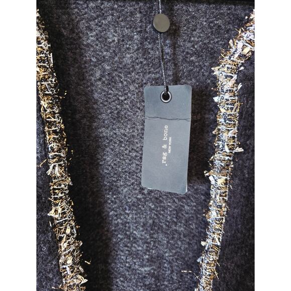 Rag & Bone Wool Davies Sweater L Gray Metallic Trim Crewneck Cardigan NWT - Picture 5 of 7